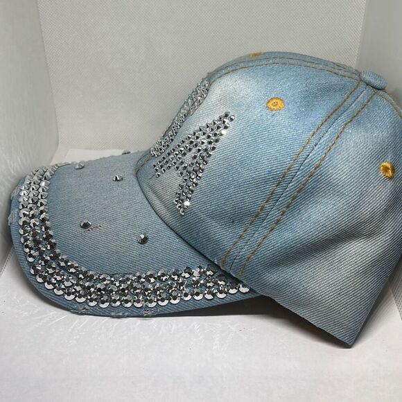 USA Rhinestone Denim Baseball Cap – Bling Patriotic Hat - Picture 3 of 6